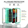 thumbnail image 2 of Allytech Compatible for iPhone 13 Mini 5.4"(2021) Case, 3-Layer PC & TPU Shockproof+ 1 PCS Tempered Glass Clear Screen Protector + 1 PCS Camera Protector + Ring Holder Stand Cover, Gray + Green, 2 of 6