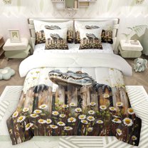 Manfei Jungle Wildlife Crocodile Bedding Comforter Set 7 Pieces for Teens, Rustic Lodge Cabin Full Bedding Set, Countryside Theme Reversible Fitted Sheet Flat Sheet, Ultra Soft Bedroom Decor