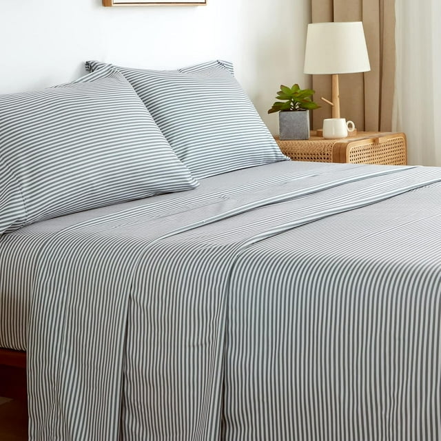King Size Bed Sheets Set PC Soft Cooling Thread Count Microfiber Printed Sheet Deep Pocket Breathes Better Machine Washable Tropical Palm Tree Fronds Patterned Double