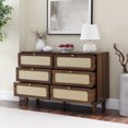 thumbnail image 6 of Bellemave 6 Drawer Rattan Dresser, Modern Wood Chest with 6 Drawers, Storage Cabinet Sideboard TV Cabinet for Bedroom, Living Room, Entryway, Hallway（Natural Walnut）, 6 of 11