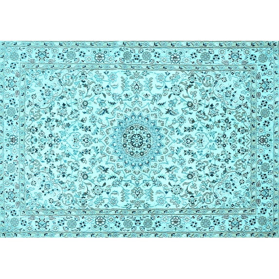 Ahgly Company Indoor Rectangle Medallion Light Blue Traditional Area Rugs, 8' x 10'