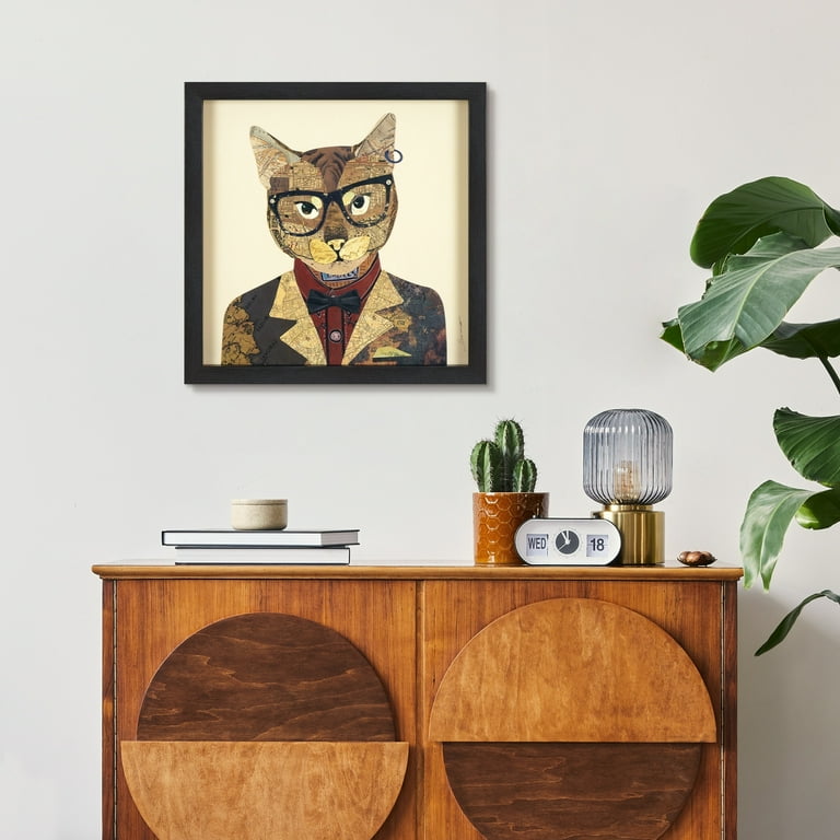 Empire Art Direct Funky Cat 2 Dimensional Collage Framed Graphic