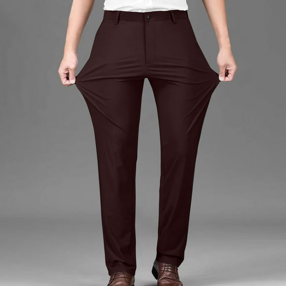 Pantalones de traje casuales con bolsillos y botones de color liso para hombre