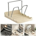 thumbnail image 1 of Pan Lid Organizer, Vertical Spoon Drying Shelf, Stainless Steel Pan Cover Organizer with Removable Drip Tray, Durable Kitchen Rack with Multi-Slot Design, Countertop and Cabinet Storage for Cooking, 1 of 8
