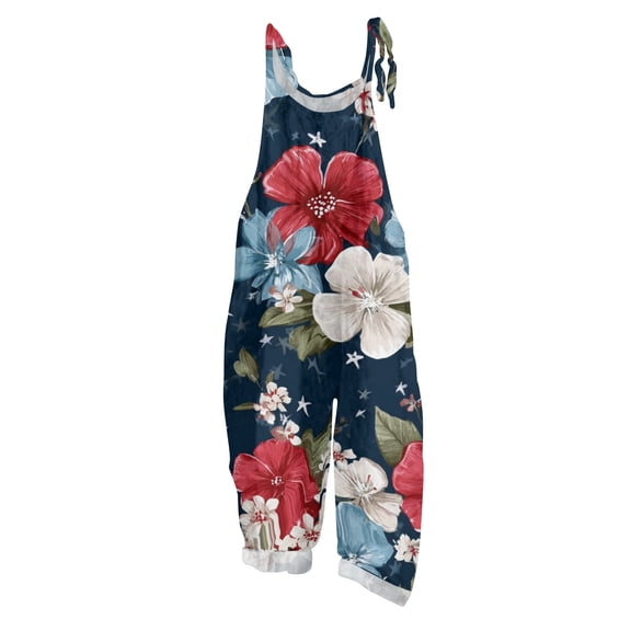 JULMCOMO 4th of July Jumpsuits for Women 250th Year Plus Size Cotton Linen Adjustable Straps Red White Blue Pants Stars Stripes Sleeveless Patriotic Overalls Wine L
