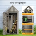 thumbnail image 3 of Dovov Outdoor Storage Shed Garden Tool Shed Outdoor Plastic Waterproof Storage Cabinet with Removable Shelf and Sloped Roof, 12 Storage Hooks, for Yard, Patio, Garden, Backyard, Deck and Porch, Brown, 3 of 10