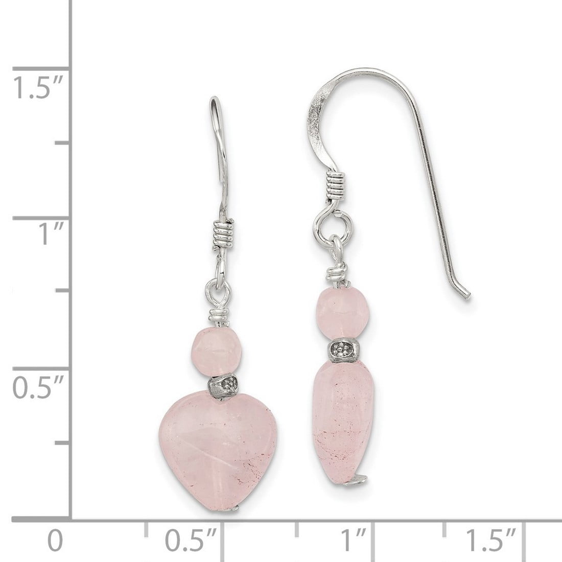 925 Sterling Silver Shepherd hook Oxidized Rose Quartz Antiqued Earrings 29x10mm Wide Dangle Earring for Women