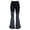Black, variant on Girls Washed Embossed Pattern Flare Denim Pants Half Elastic Waist Ruffled Ankle Cuff Casual Jeans Size:5-6 Years