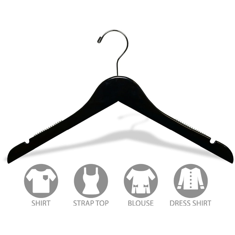 INTERNATIONAL HANGER 15 inch White Wood Top Hanger with Non-Slip Shoulder Grips, 100