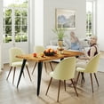 thumbnail image 3 of Homy Casa 63 inch Dining Table Set with 1 Table and 4 High-Back Chairs, Modern Wave Edge, Natural Tabletop, Beige Fabric Upholstery, 3 of 11