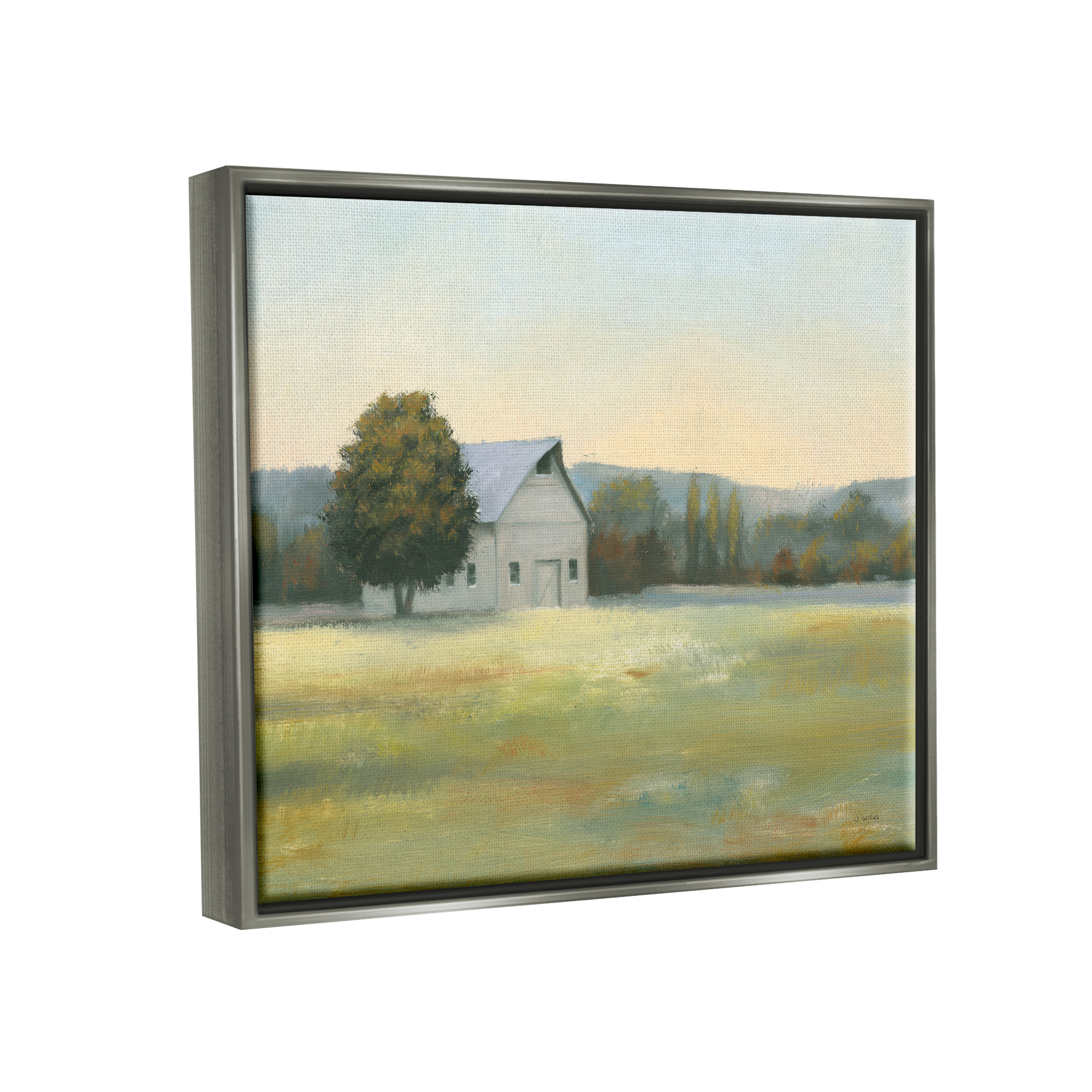 Stupell Industries Rural Countryside Cottage Nature Painting Gray Floater Framed Art Print Wall Art, 31 x 25