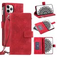 thumbnail image 1 of Feishell Zipper Wallet Case for iPhone 11 Pro Max,for Women Men,Stylish Embossed Pattern PU Leather Multi Card Slots Magnetic Clasp Flip Kickstand Crossbody Phone Case with Shoulder Strap,Red, 1 of 9
