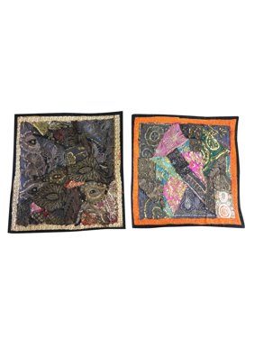 Mogul Indian Zari Embroidered Cushion Cover Patchwork Square Decorative Pillow Cases 16" x 16"