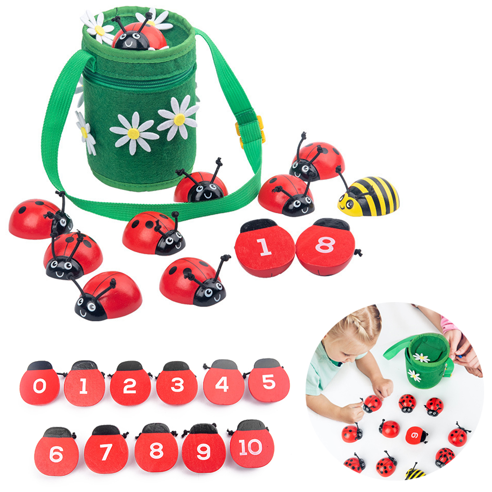 SNNROO Counting Ladybugs Montessori Counting Toys for Toddlers Wooden