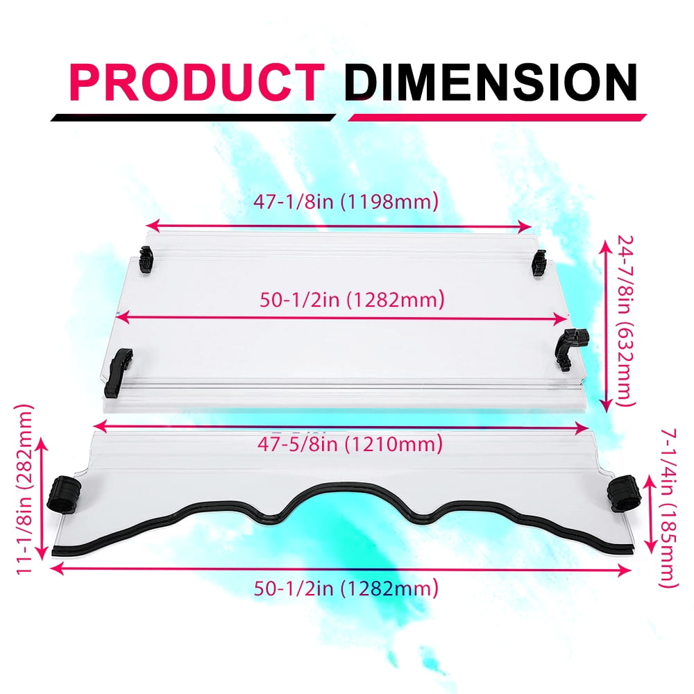 Kojem 2-in-1 Folding UTV Windshield for 2015-2022 Massimo MSU 500/ 700 Bighorn Coleman HiSun 2016 2017 2018 2019 Clear Front