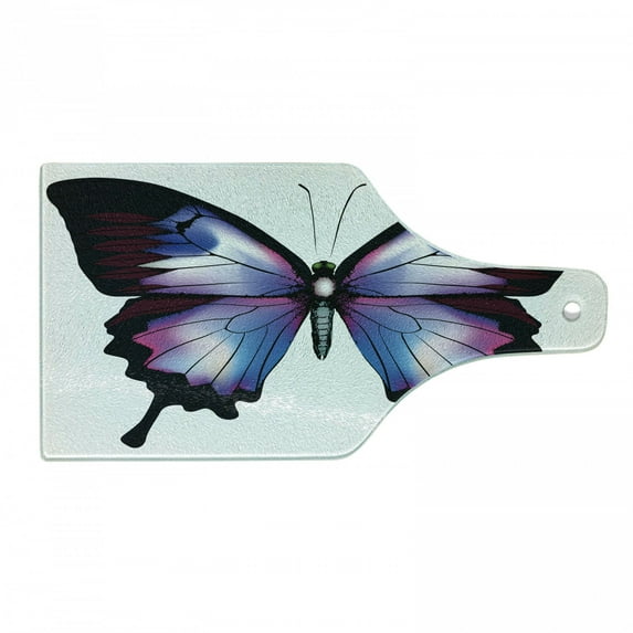 Swallowtail Butterfly Cutting Board, Vivid Animal Nature Fragile Creature, Decorative Tempered Glass Cutting and Serving Board, Wine Bottle Shape, Violet Blue Maroon Pink, by Ambesonne