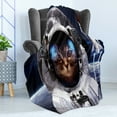 thumbnail image 4 of Space Cat Soft Flannel Fleece Throw Blanket, Pet in Cosmonaut Outer Clothes in Cosmos Travel Rocket Universe, Cozy Plush for Indoor and Outdoor Use, 50" x 60", Navy Blue White and Red, by Ambesonne, 4 of 5