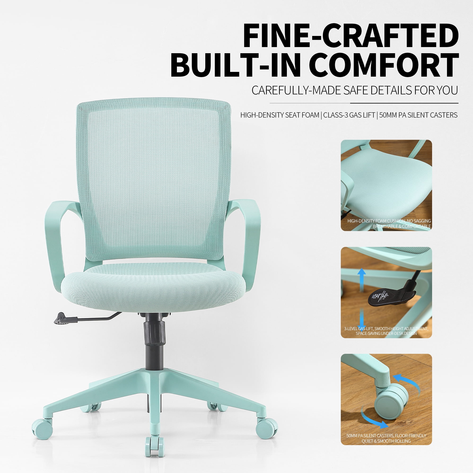 Homy Casa Modern Mesh Task Chair, Adjustable Height Computer Desk Chair with Lumbar Support, 350 lb, Blue
