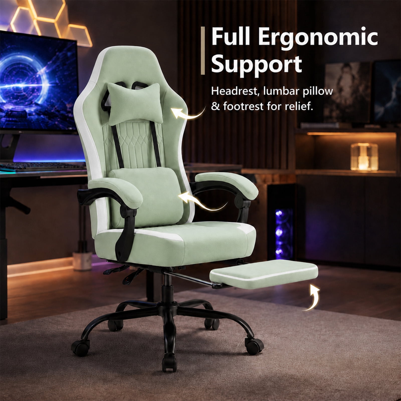 Alvantor Gaming Chair, Computer Office Chair with Linkage Armrests and Footrest, High Back Ergonomic Computer Chair with Lumbar Support Task Chair with Footrest