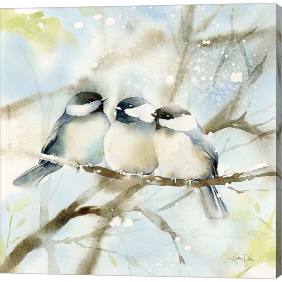 Great Art Now Three Chickadees in Spring Sq by Katrina Pete, Canvas Wall Art, 12W x 12H