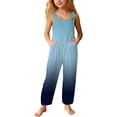 thumbnail image 2 of Girls Sleeveless Overalls Wide Leg Lightweight Adjustable Straps Jumpsuits Basic Classic Kids Summer Streetwear Blue Size 5-6 Years, 2 of 5