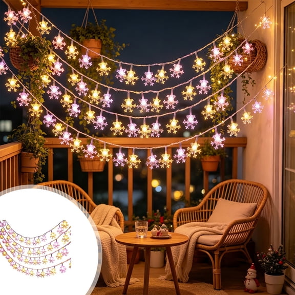 Aurorax Pink Christmas Lights Indoor 10ft 20 LED,Outdoor Christmas Decorations Battery Operated,Hanging Holiday Snowflake Battery String Lights for Fireplace Home Decor