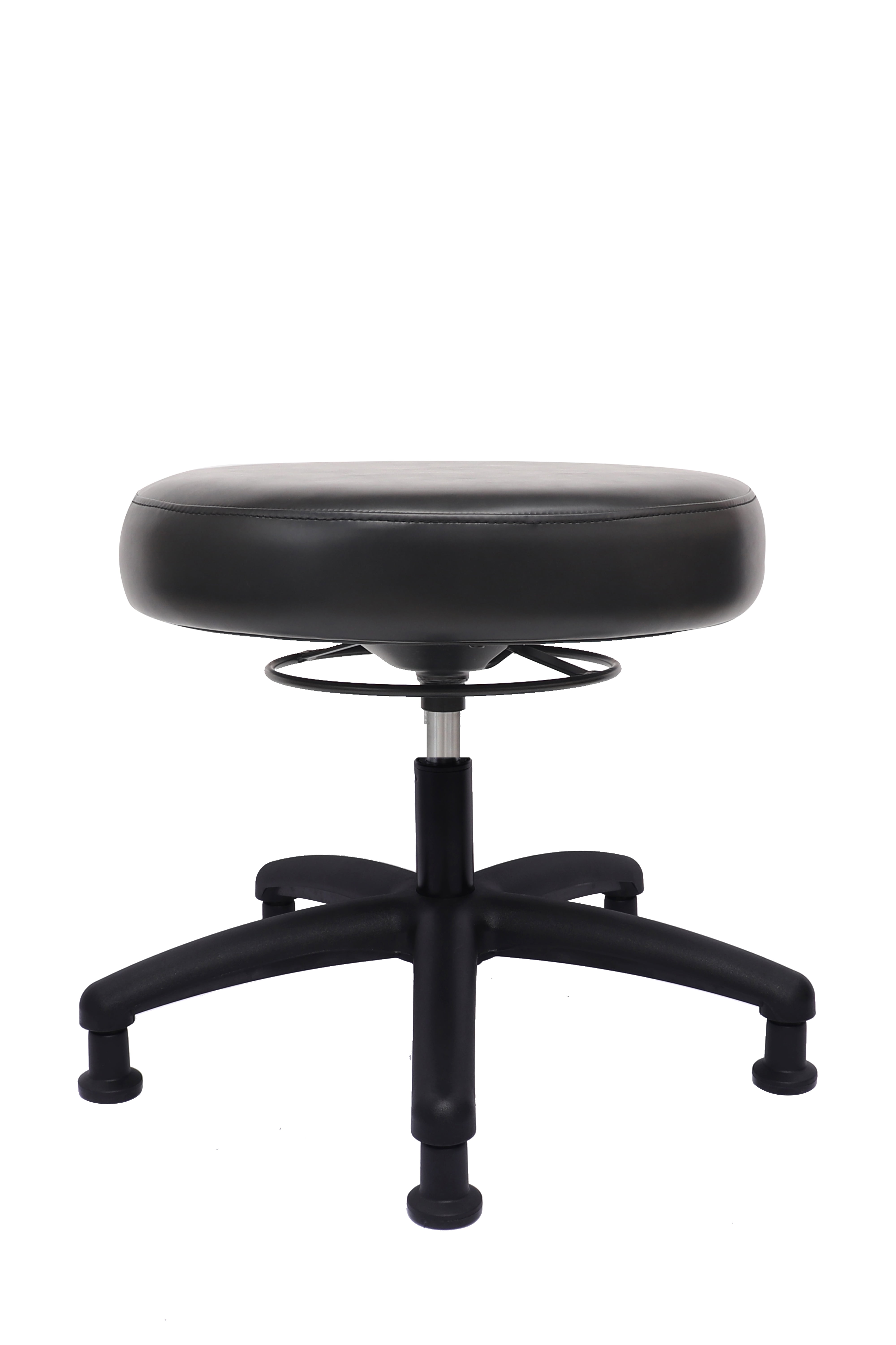 CHAIR MASTER Black-Low (16.5"-21.5") Height-360 degree lever adjustable-Round Stool for Labs, Exam Rooms, Doctor and Dentist offices, Garages, Home. EASY TO CLEAN! Glides