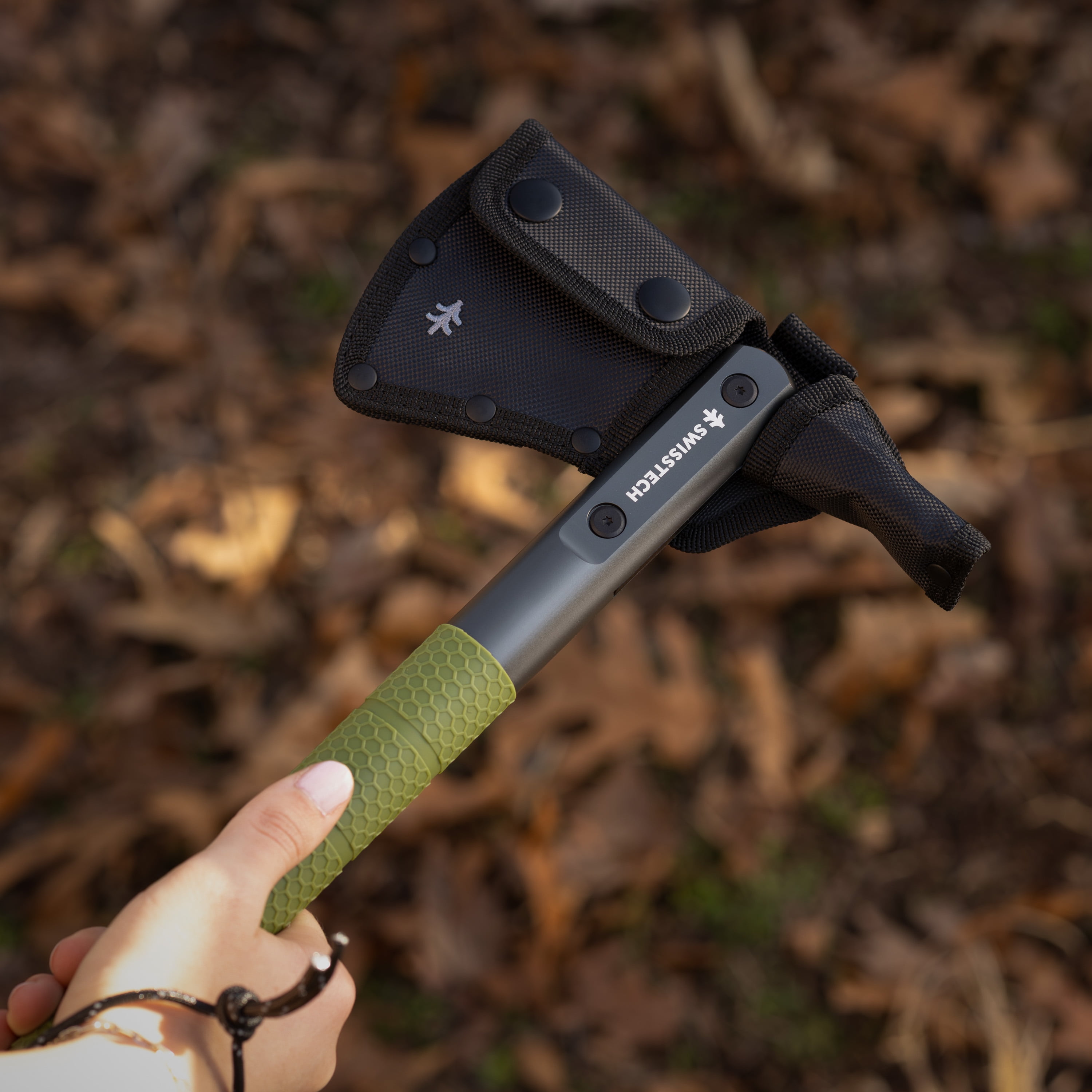 Swiss Tech Beilwerk Camping Hatchet, Stainless Steel Head, Aluminum Body, Pry Tool, Sheath Included