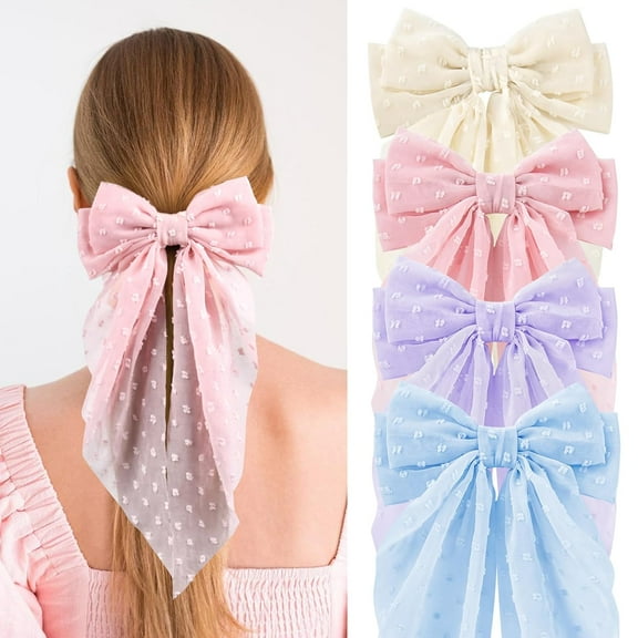 Big Hair Bows for Women Girls,TOKUFAGU Large Hair Ribbon Bow Barrette Clips for Girls,Hair Bows with Long Tail Vintage French Hair Accessories for Women