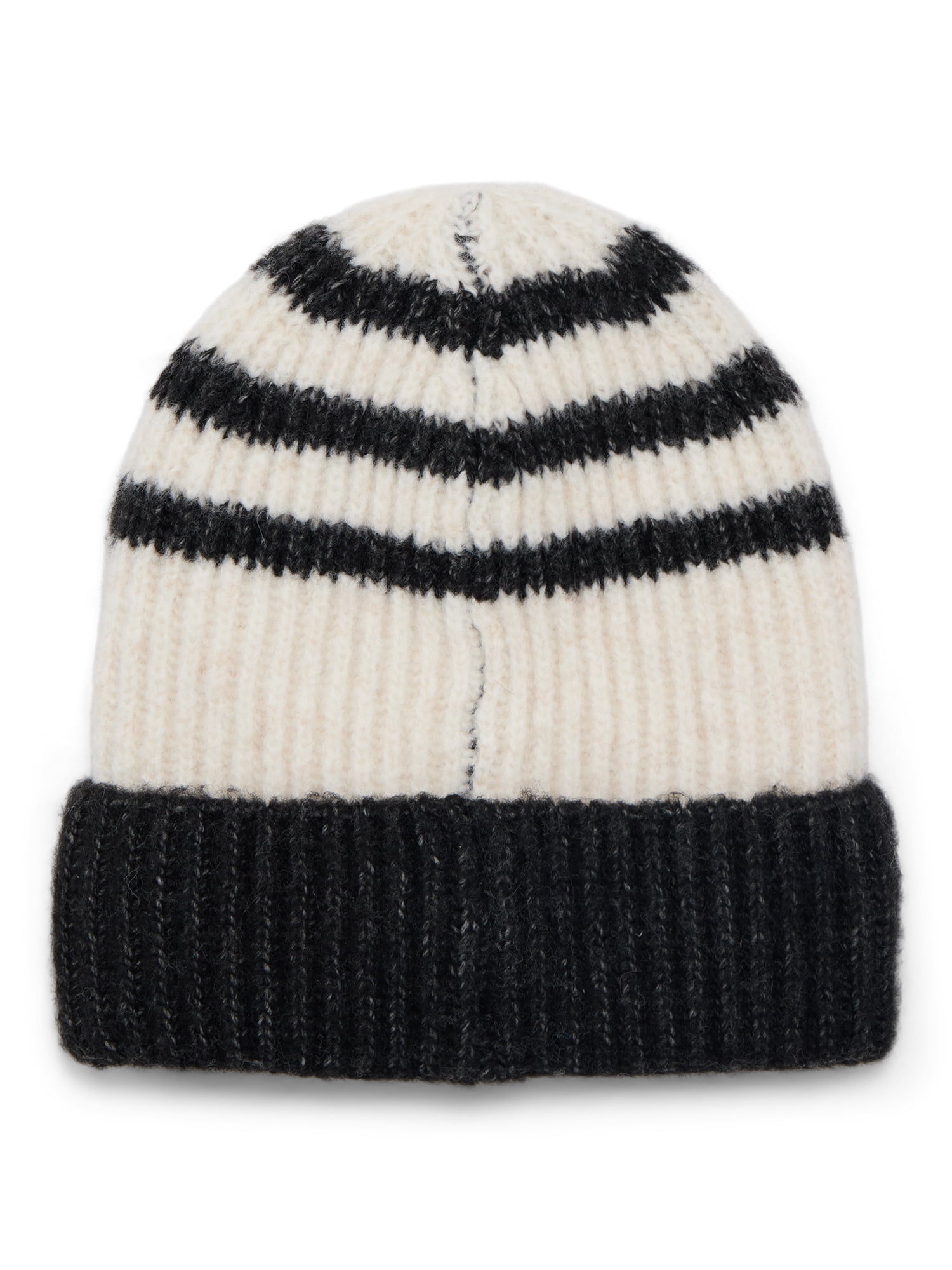 Time and Tru Women's Sporty Stripe Beanie, One Size Fits Most, Black Combo