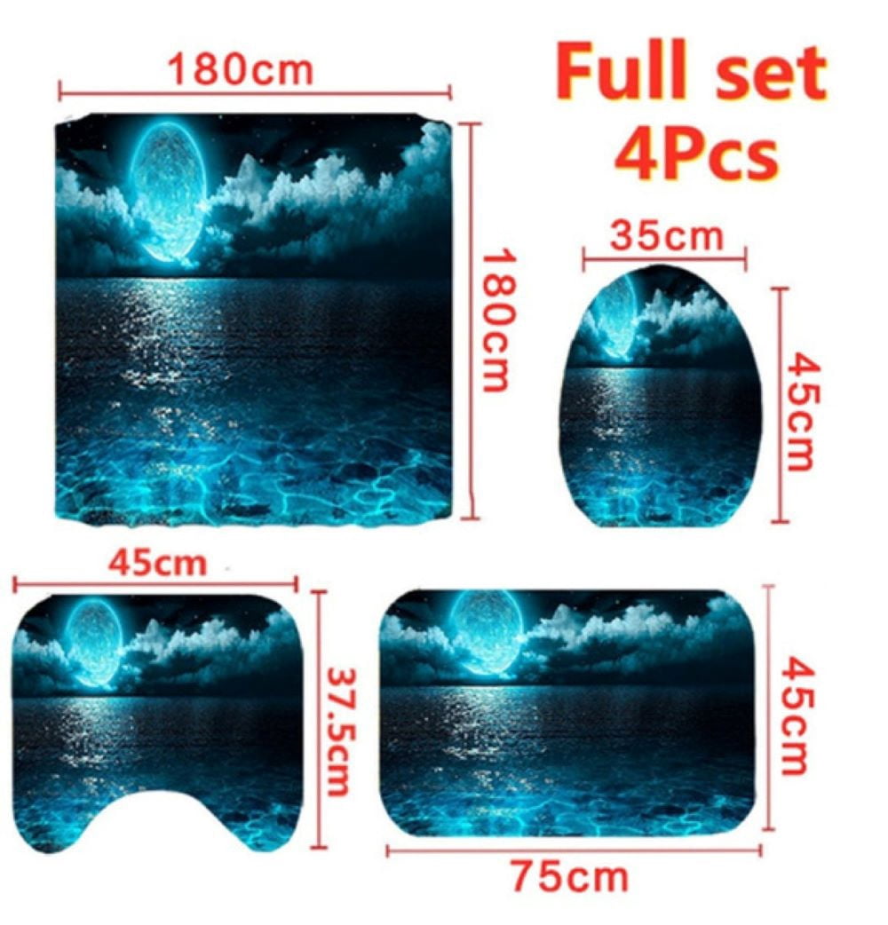 Watson Bathroom Accessories - Blue Ocean Polyester Shower Curtain Set