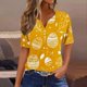 thumbnail image 2 of Blusas de Verano de las Mujeres Casual Gradiente Manga Corta V-Cuello Superior, Ligera Imitación de Tela de Estante para la Primavera Y el Verano Diario Y de Fiesta, 2 of 5