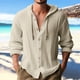 thumbnail image 1 of pstuiky Camisas de manga larga de invierno para hombre, Blusa informal de manga larga con capucha y cuello redondo con botones lisos a la moda para hombre salir tops xxl, 1 of 6