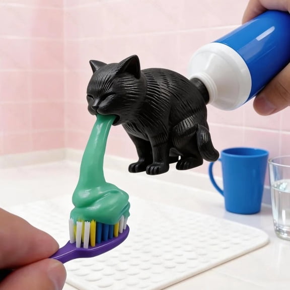 Funny Cat Toothpaste Dispenser, 3D Printed Pet Toothpaste Squeezer for Bathroom Sink, Creative Cat Tube Squeezer