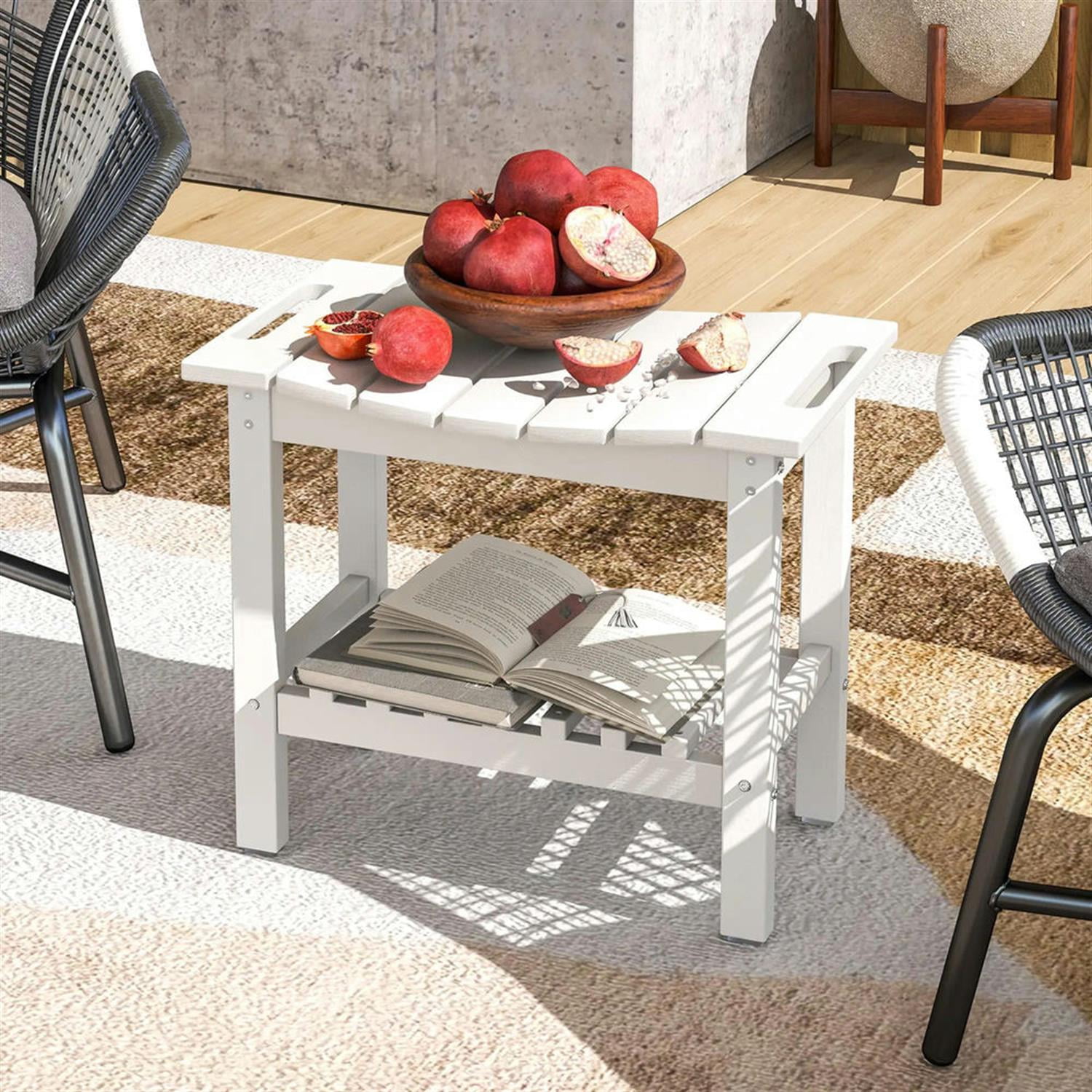 Demi Bonn 20" HDPE Shower Bench, Waterproof Stool with Handle, Storage Shelf, Non-Slip Pads, Indoor/Outdoor for Bathroom, White