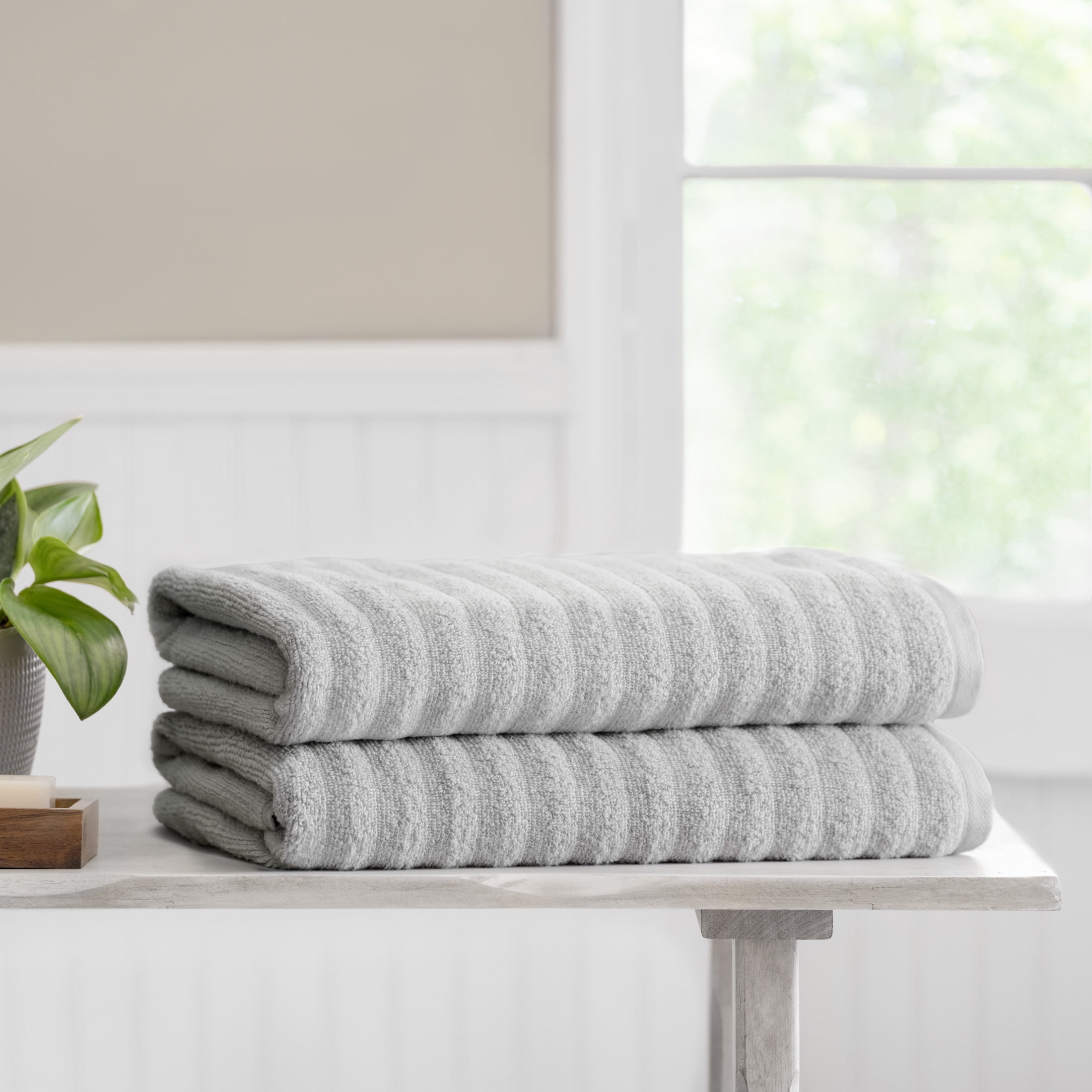 Mainstays Performance Cotton 2-Piece Bath Sheet Set, Oversized Super Soft Quick Dry Fade Resistant, Textured Silver