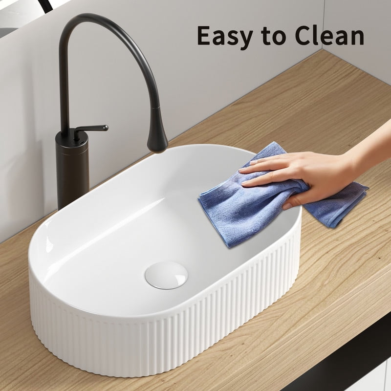 TICOZE Oval 19" Vessel Sink – Above-Counter Bathroom Sink with High-Temperature Porcelain, Modern Vanity Sink Design for Vanity Bowl Sink Applications as a Ceramic Bathroom Sink