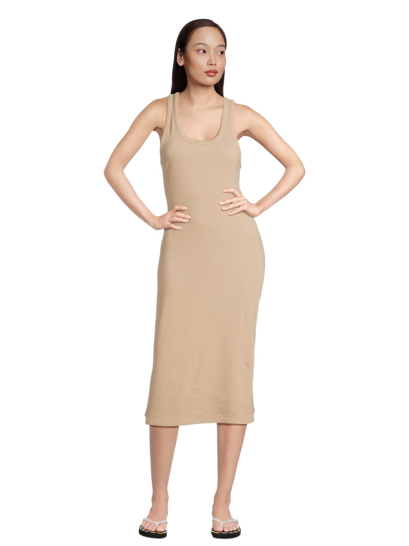 women's cotton rib sleeveless midi tank dress Petite Cotton Rib Sleeveless Midi Tank Dress
