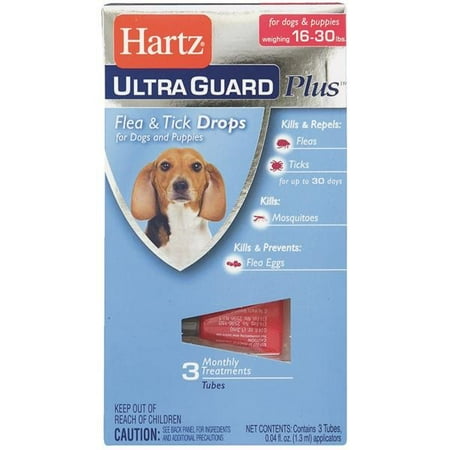 Hartz UltraGuard Plus Flea & Tick Drops for Dogs & Puppies 16-30 Pounds, 3 Doses