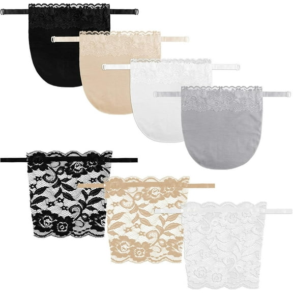7Pcs Lady Clip-on Lace Mock Camisole Bra Insert Panels, Anti Peep Overlay Modesty Panel Vest Invisible Bra Vests for Low Cut Tops Dresses V-Neck Cover up Cleavage Underlay Women Girls Female