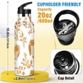thumbnail image 2 of Kids Insulated Stainless Steel Sports Water Bottle 600ml (20oz), BPA-Free Orange Owls, 2 of 6