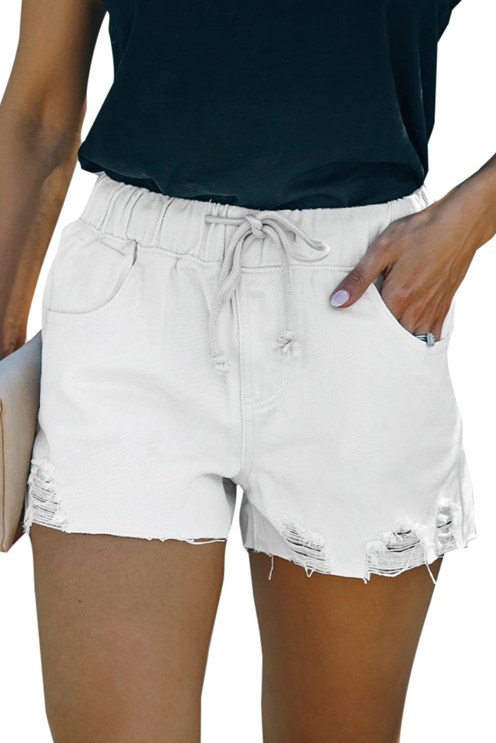 Blibea Women's Drawstring Jean Shorts with Casual Elastic Waist Loose Fit Summer Shorts - Walmart.com