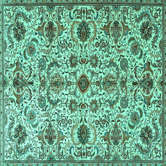 Ahgly Company Machine Washable Indoor Square Persian Turquoise Blue Traditional Area Rugs, 7' Square