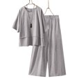 thumbnail image 2 of Clean 2 Pcs Linen Summer Sets for Women Basic Plain T-Shirts Short Pants Round Neck Tee 3/4 Sleeve Tops Lace-Up Elastic Waist Linen Shorts Light Breathable Outfits Beach Travel Vacation Outfits, 2 of 7