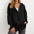 thumbnail image 4 of Women's Oversized Hooded Sweatshirt, V-Neck Button-Up Long Sleeve with Side Slits, 4 of 9