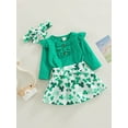 thumbnail image 3 of Arvbitana Infant Toddler Baby Girl St Patricks Day Outfits Long Sleeve Romper Green Bodysuit Clover Skirt Headband 3Pcs Outfits, 3 of 8