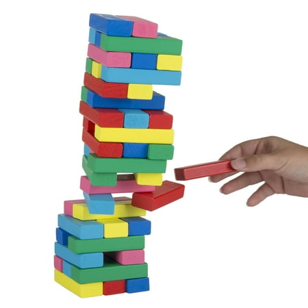 Classic Wooden Blocks Stacking Game with Colored Wood and Carrying Bag for Indoor and Outdoor Play by Hey! Play!