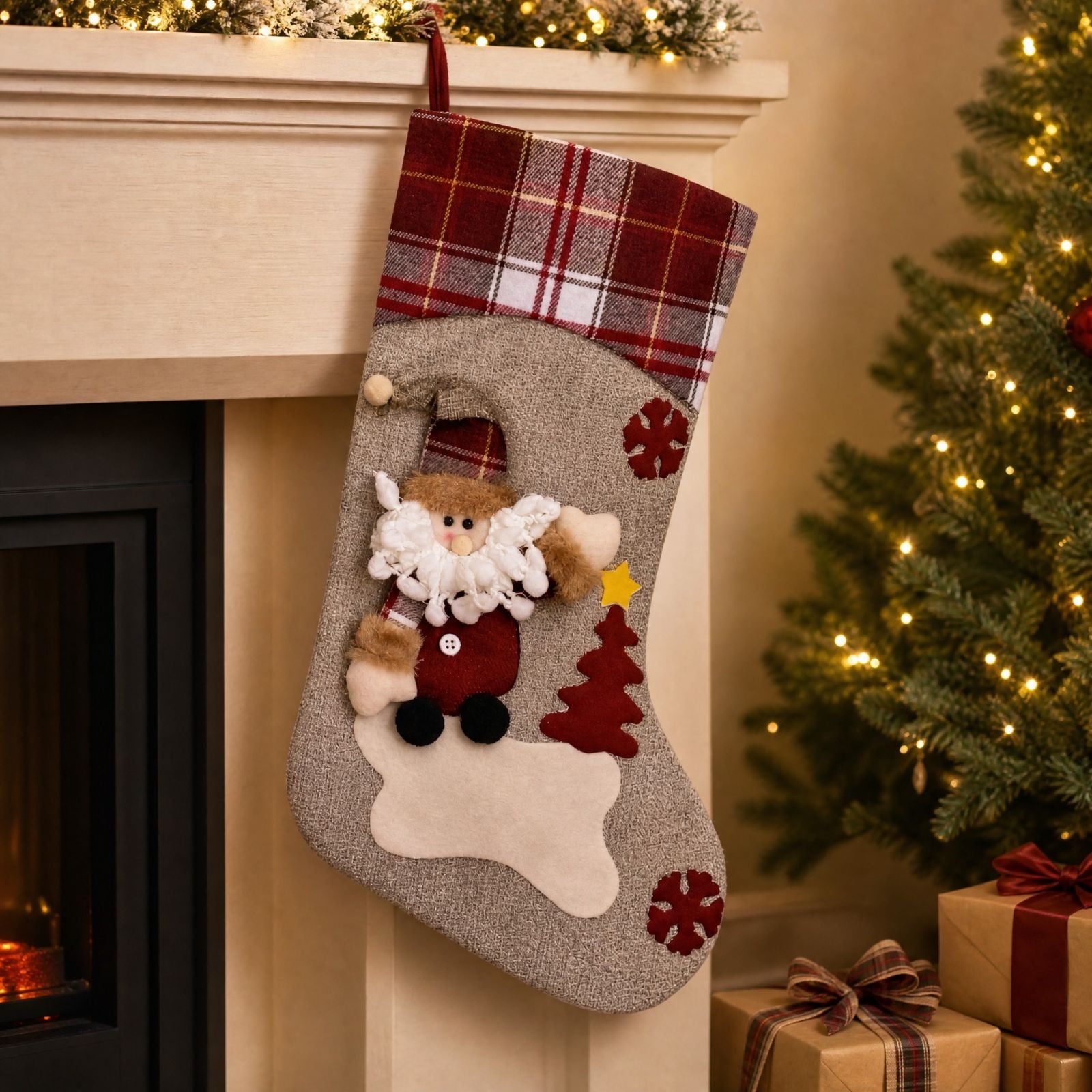 Large Wool Christmas Stocking Hanging Holiday Ornament Roomy Capacity Candy Treat Gift Bag Fireplace Mantel Wall Door Christmas Tree Home Party Decoration