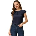 thumbnail image 1 of Unique Bargains Blouse Soyeuse à Manches Courtes pour Femmes Col Rond Plissé Décontracté Élégant, 1 of 5