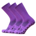thumbnail image 1 of Graflsoa Hexagon Grip Soccer Socks - Purple, 3-Pack, Breathable & Anti-Slip Polyester Blend for Sizes 38-44, 1 of 6
